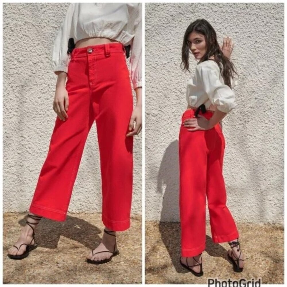 Zara WIDE LEG TOPSTITCHED JEANS